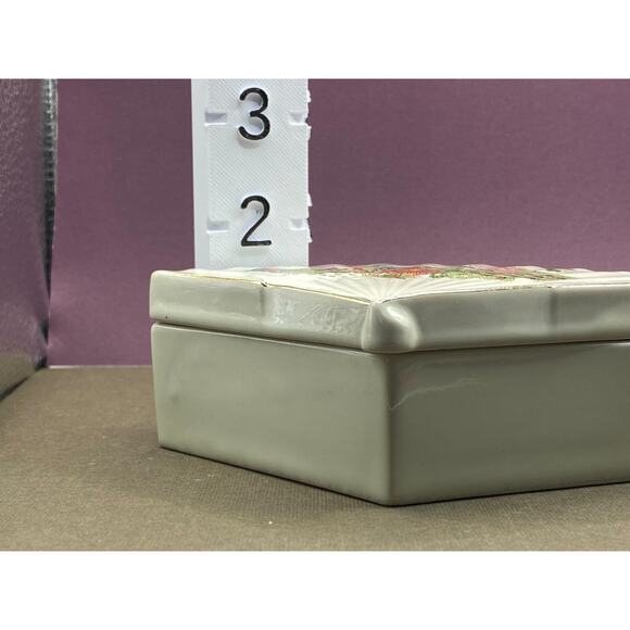 Vintage Porcelain Peacocks Japanese Asahi Fan Trinket Small Jewelry Box - Picture 6 of 8